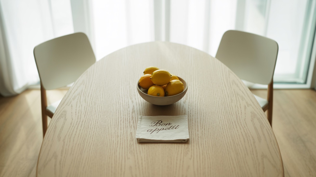Stiluri de amenajare populare pentru dining room-uri (close up pe o masa de dining cu fructe)